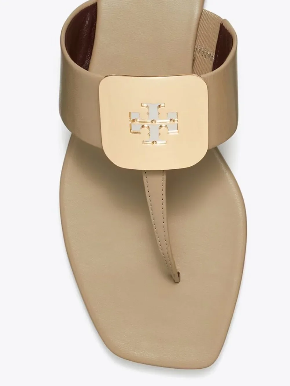 Tory Burch Georgia Tan Dark Elk Two Tone Metal Gold Silver Flat Sandals Thong